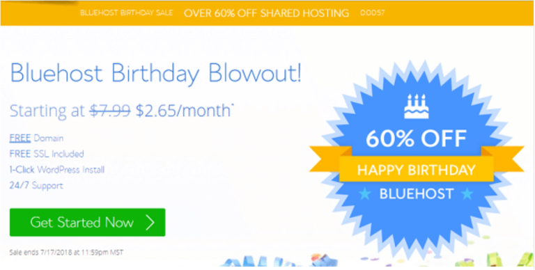 BlueHost 60% Off (Host $2.65+BlueHost Domain Registration Cost $0+SSL $0)